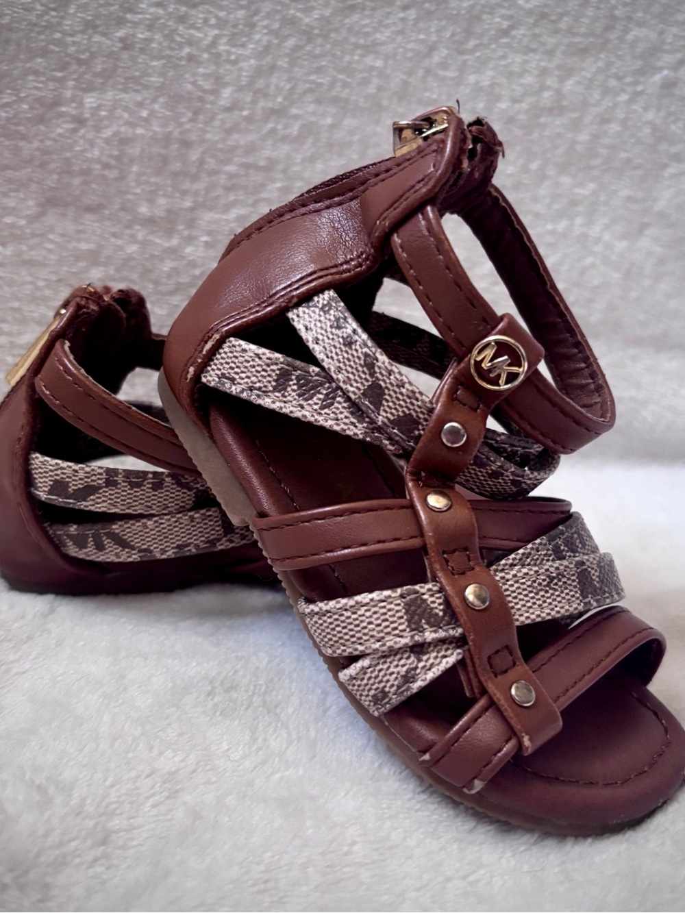Michael Kors Toddler Gladiator Sandals Brown MK Logo Size 5